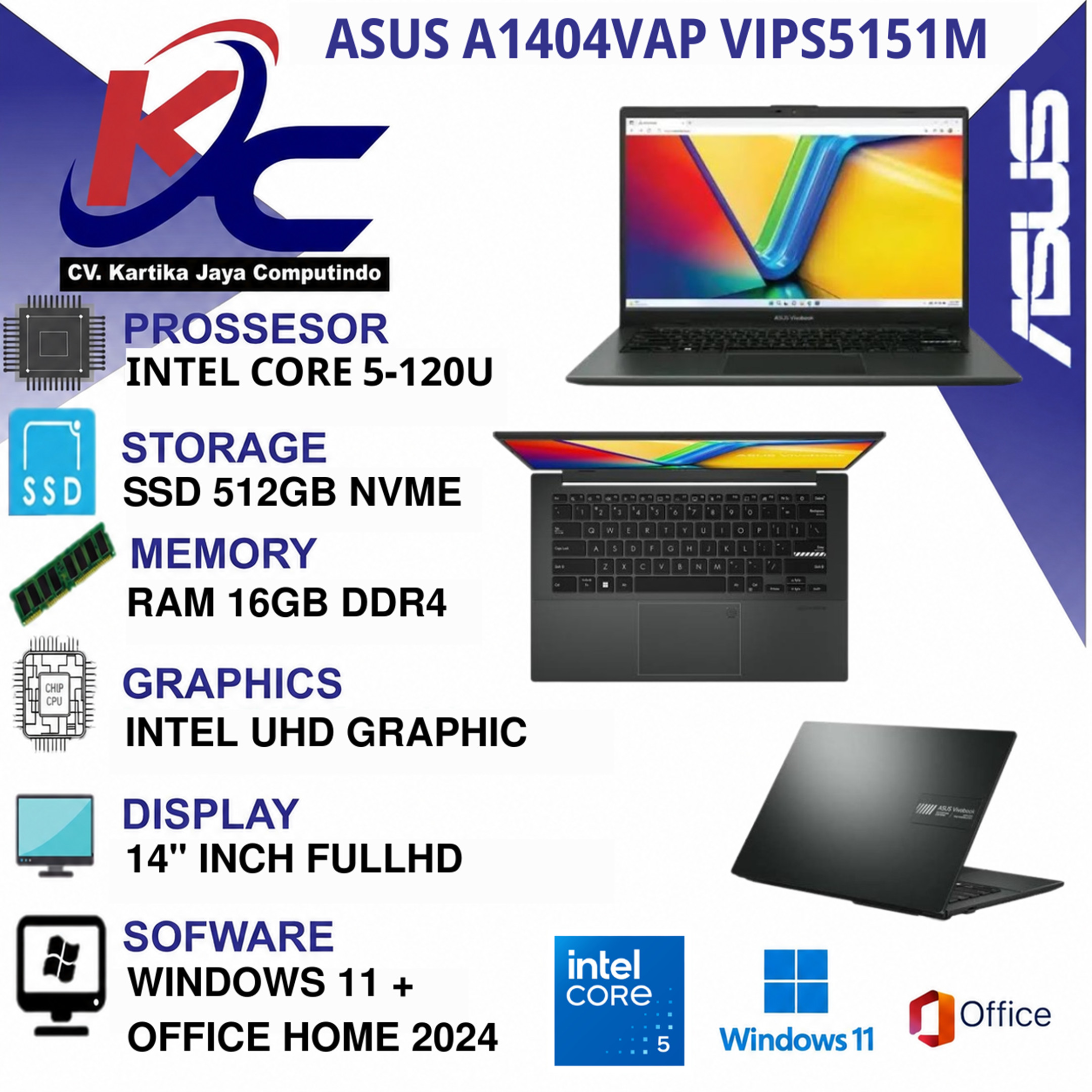 ASUS A1404VAP VIPS5151M  CORE 5-120U/ 16GB/ SSD 512GB/ W11 OHS+M365B  BLUE